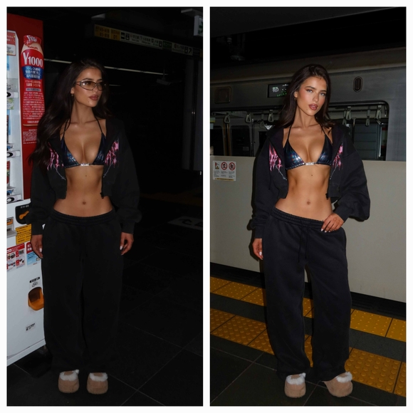 OUTCAST NYA CROPPED HOODIE AND PANTS WASHED BLACK XS/S - Picture 2 of 10